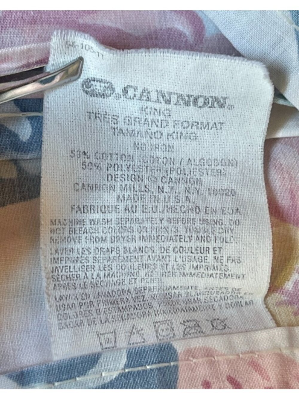 Cannon King-Size Flat Sheet Pink Yellow Blue Bows VTG Cottage Core Country 1980s - Picture 5 of 6